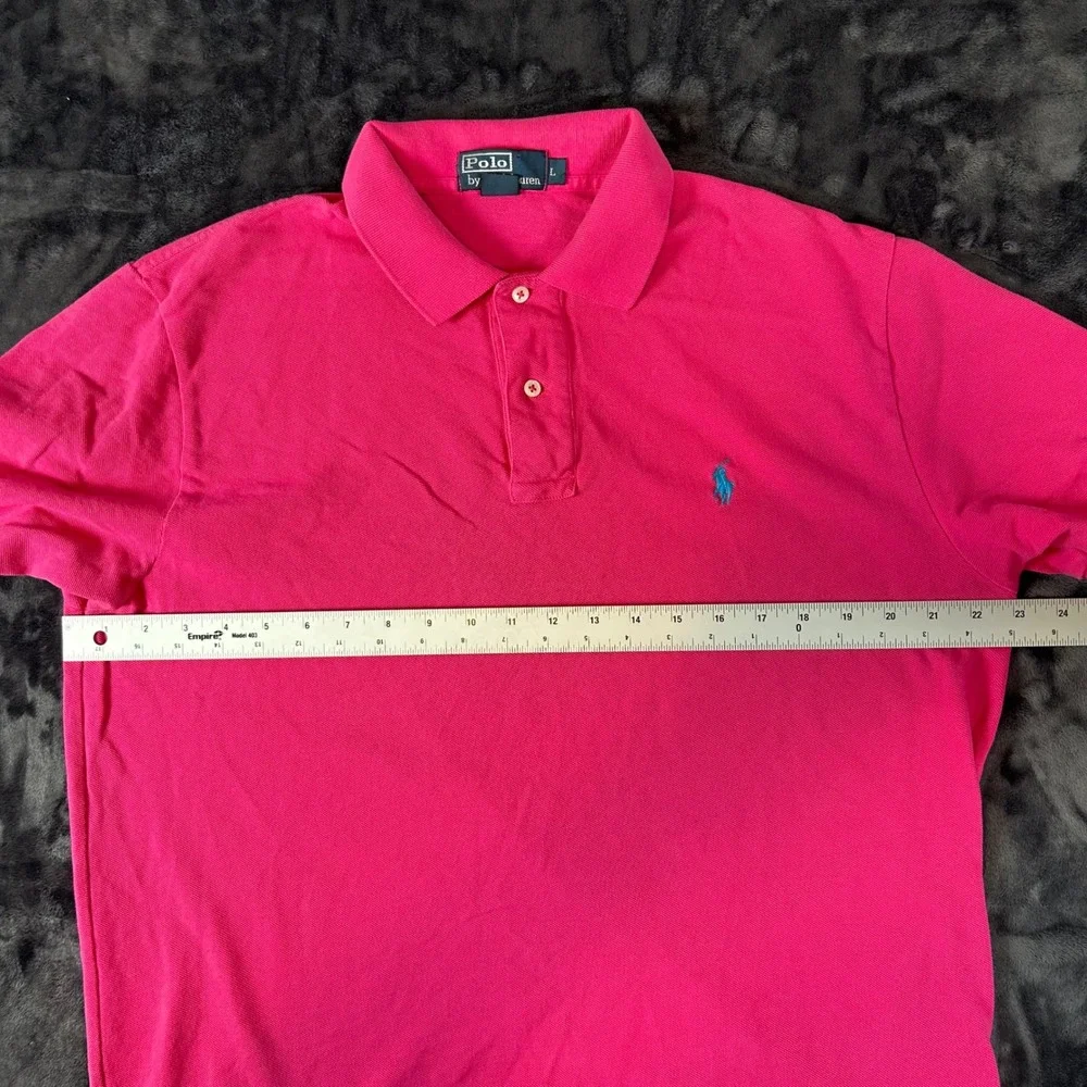Polo Ralph Lauren Polo Shirt Mens Large Pink Teal Pony Logo Short Sleeve Pique